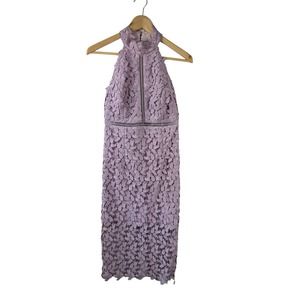 Bardot High Neck Halter Lace Sheath W/Illusion Short‎ Dress Orchid Purple Size 6